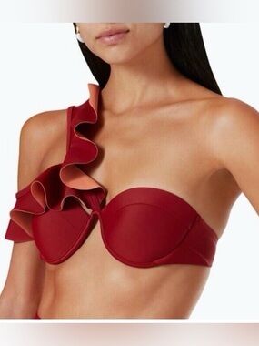 Andrea Iyamah Kiara Two Tone Ruffle Bikini Top Size Small
